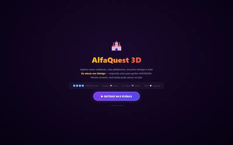 Tela inicial do jogo AlfaQuest 3D