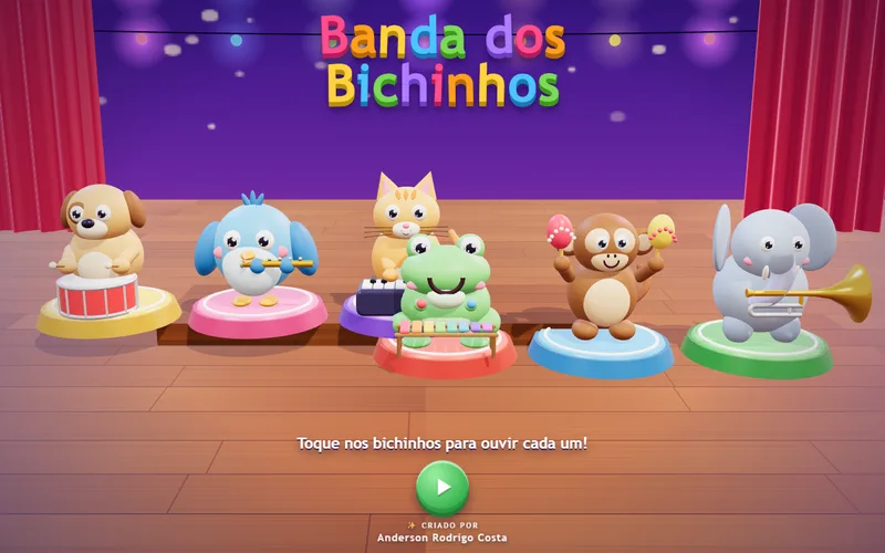 Tela inicial do jogo Banda dos Bichinhos
