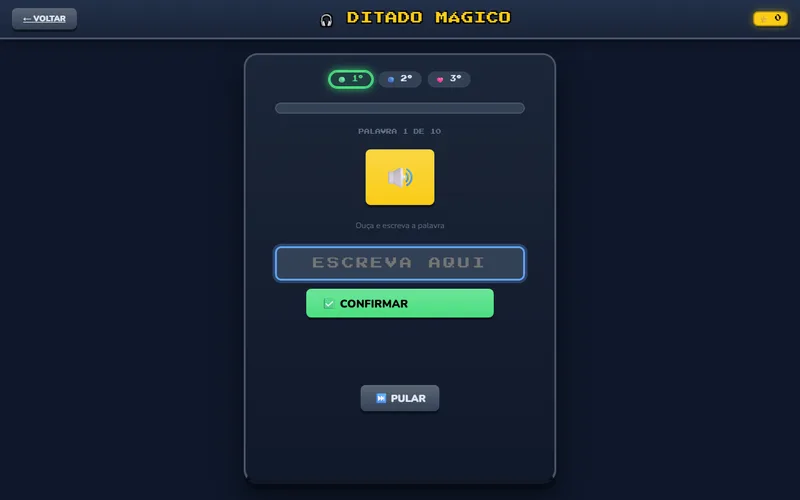 Tela inicial do jogo Ditado Mágico